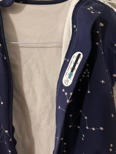 Customer photo review of Organic Cotton & Camel Wool Long Sleeve Sleep Sack With Legs 1.0 TOG - Constellation