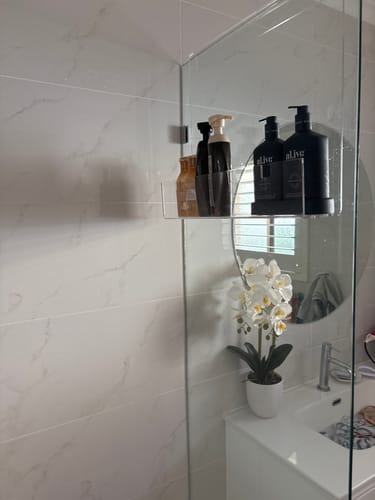 Customer photo review of Clear Acrylic Shower Shelf