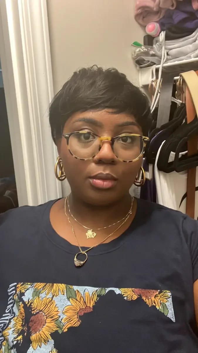 Customer photo review of Remy Human Hair Pixie Cut Wig Layered With Bangs — Deep | KIMLUD