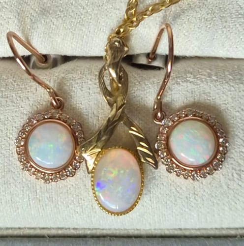 Customer photo review of White Opal & Diamond Drop Earrings in 9ct Rose Gold