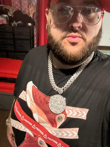 Customer photo review of Caution Tape SNRT Sneaker Tees - Air Jordan 13 Dune Red