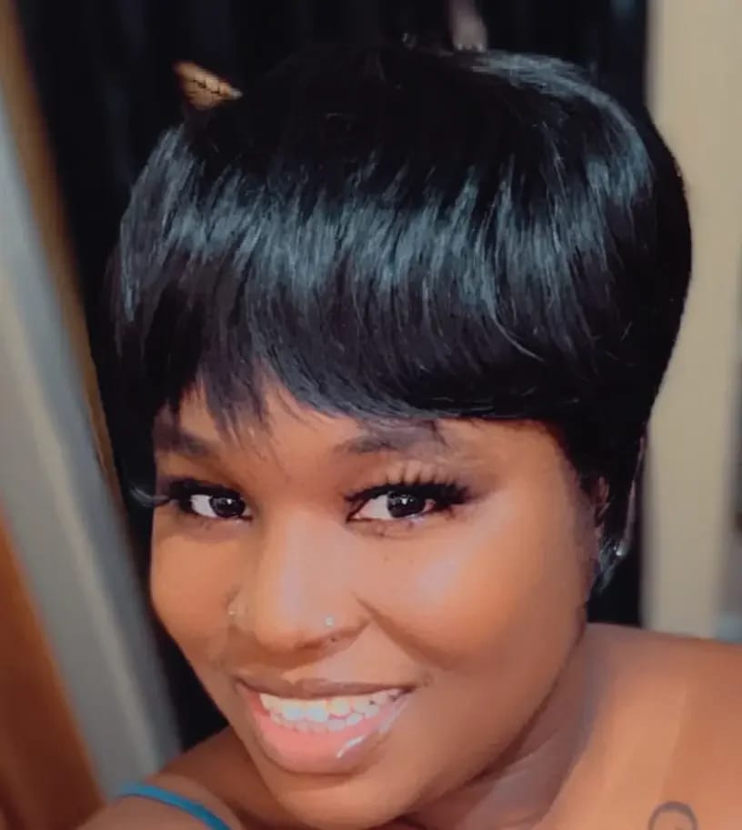 Customer photo review of Remy Human Hair Pixie Cut Wig Layered With Bangs — Deep | KIMLUD