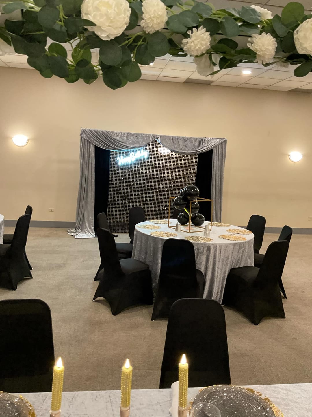Customer photo review of Black Shimmer Wall Panels – Easy Setup Wedding/Event/Theme Party Decorations