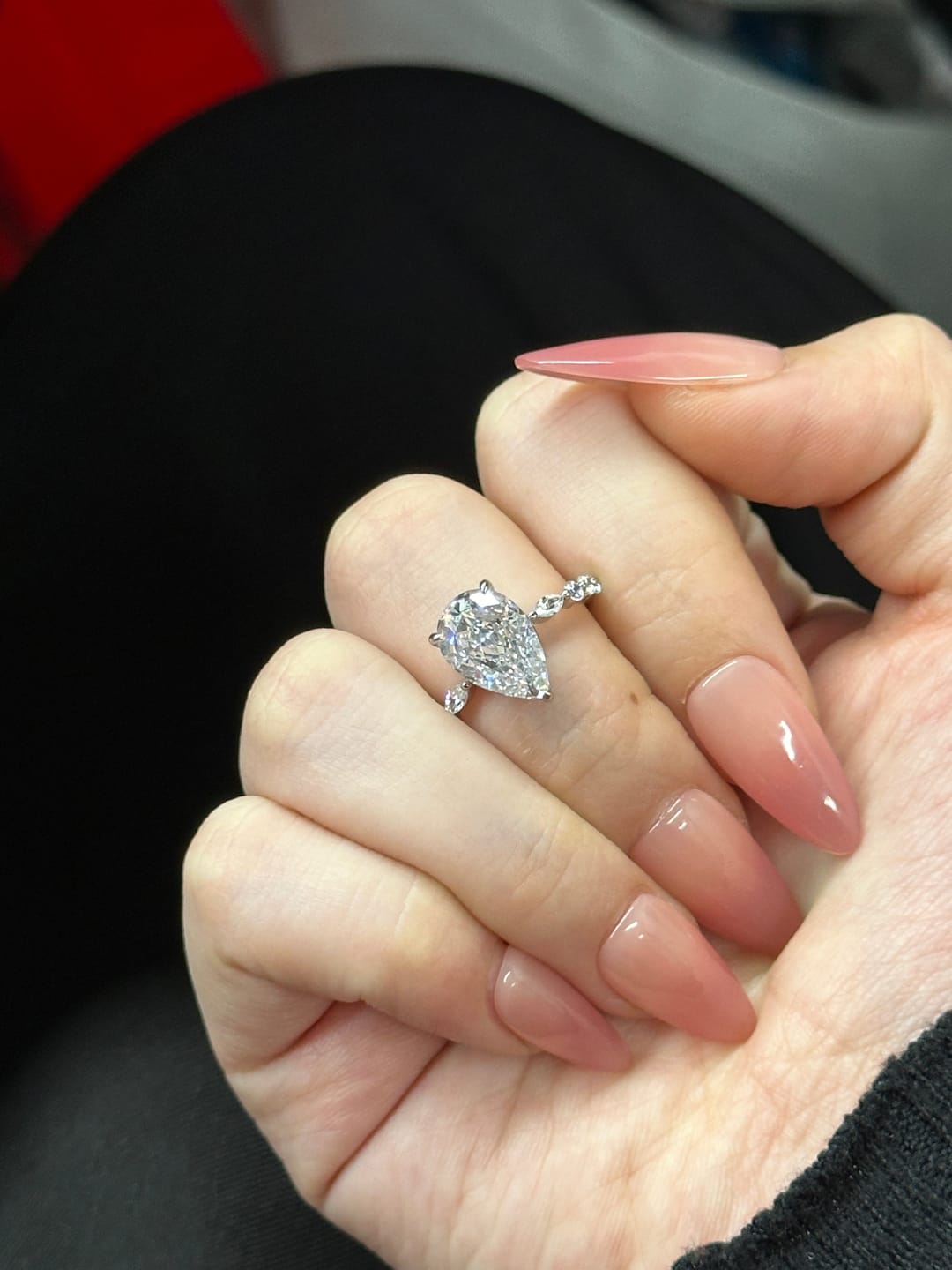 Customer photo review of S925 3 Ct Sparkle Pear Cut Simulated Diamond Engagement Ring In Sterling Silver