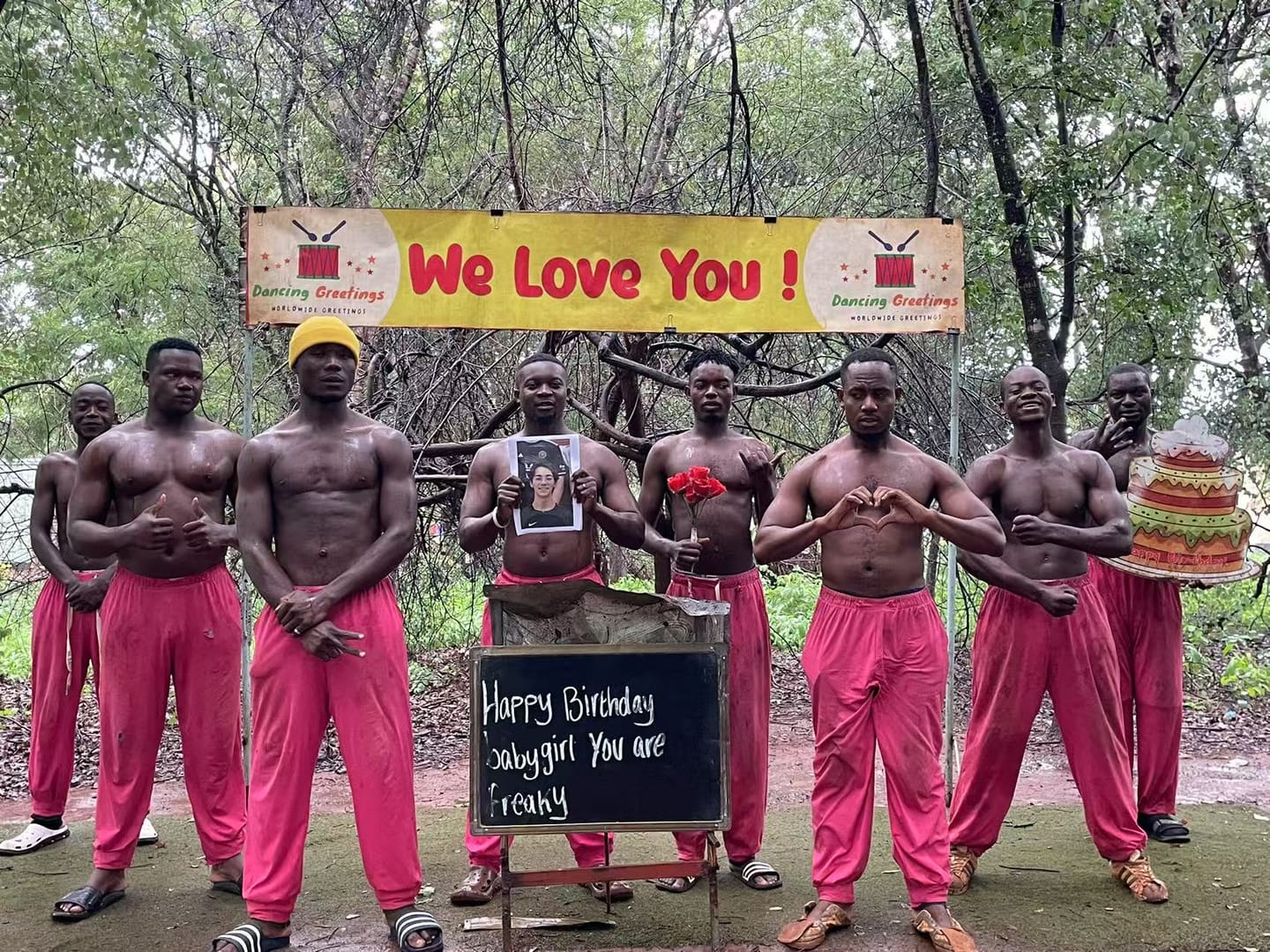 Customer photo review of Greeting Video from Africa - Pink Pants
