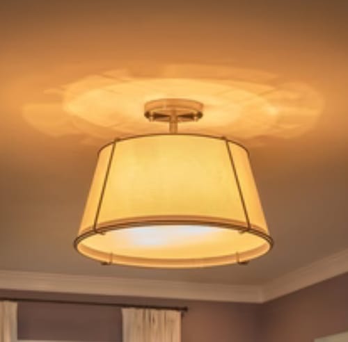 Customer photo review of Contemporary Wide Linen Drum Brass Semi Flush Mount