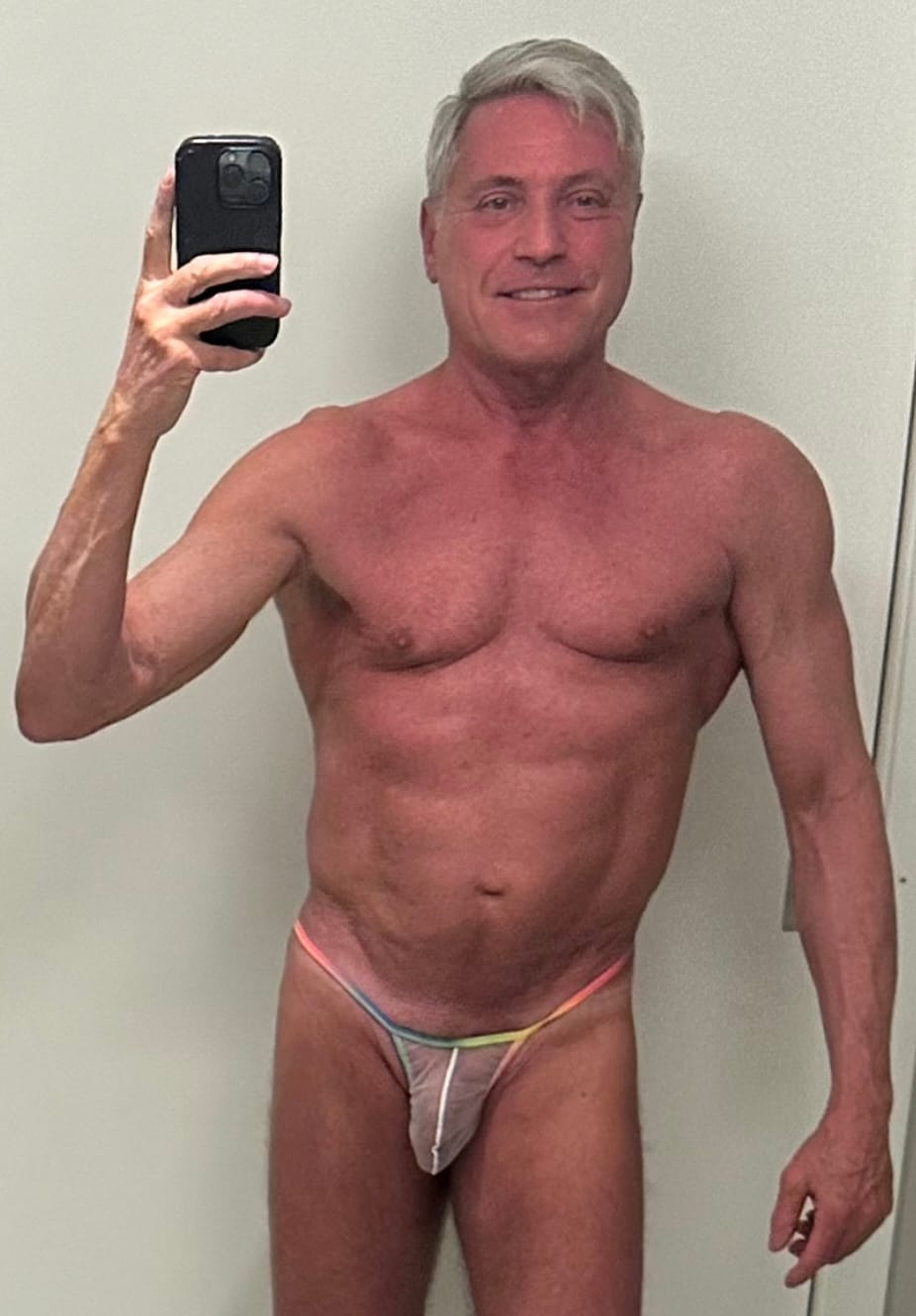Customer photo review of 3-pack Men's Sexy Rainbow Transparent Convex Pouch Breathable Thong