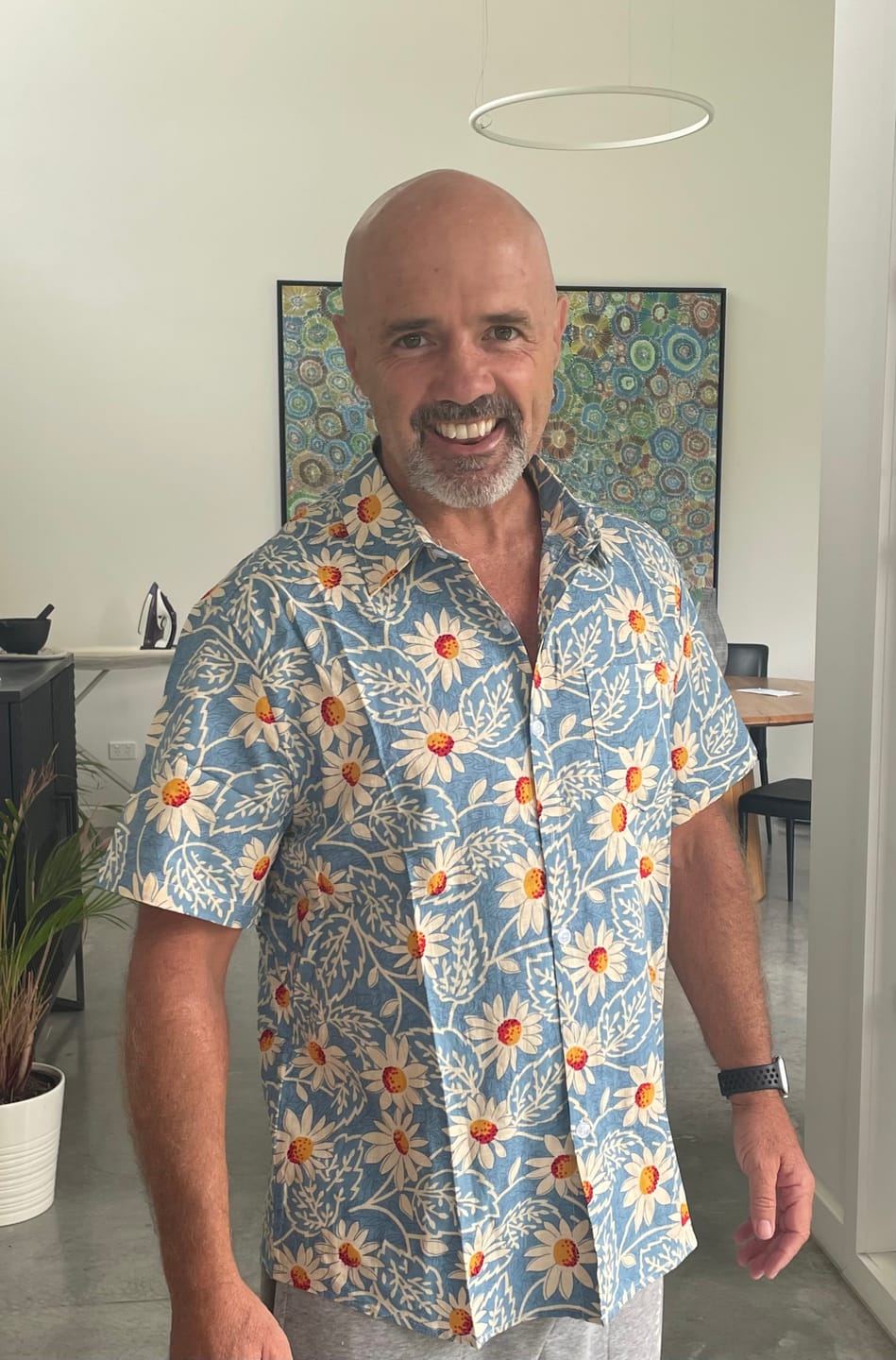 Customer photo review of Men's Retro Beach Hawaiian Cotton Holiday Button Up Blue Short Sleeve Floral Shirt