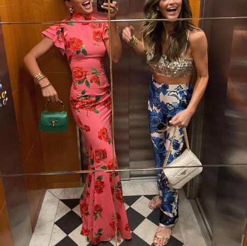 Customer photo review of Cheongsam Style Rose Floral Print Tiered Flare Sleeve Stretch Maxi Dress