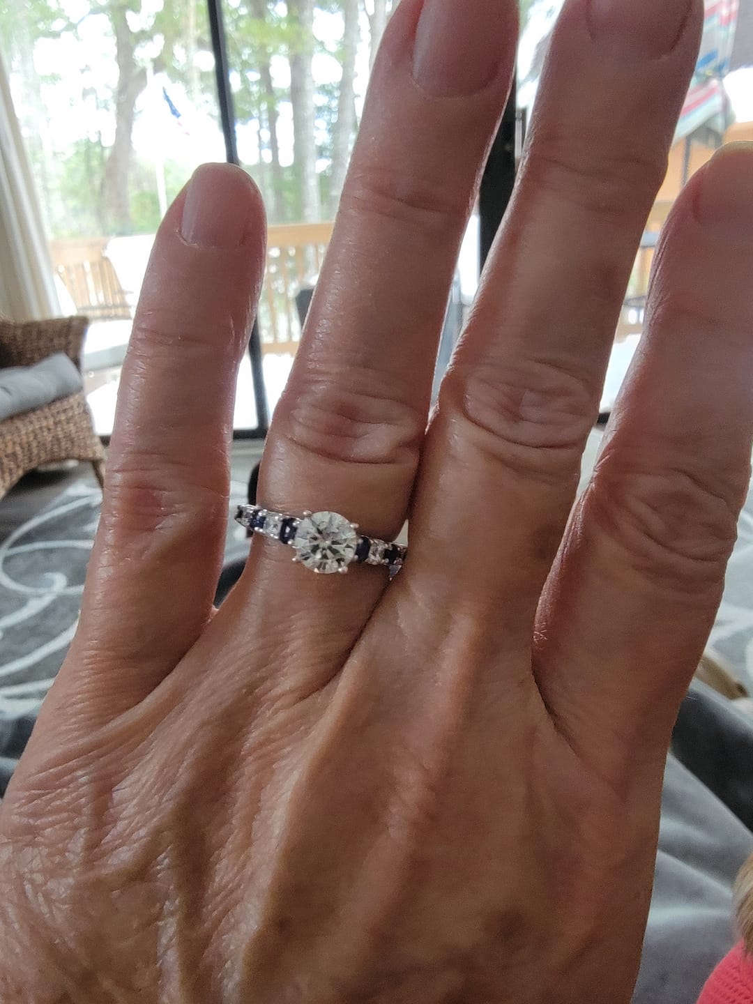 Customer photo review of Round Moissanite With Sapphire Pave Engagement Ring