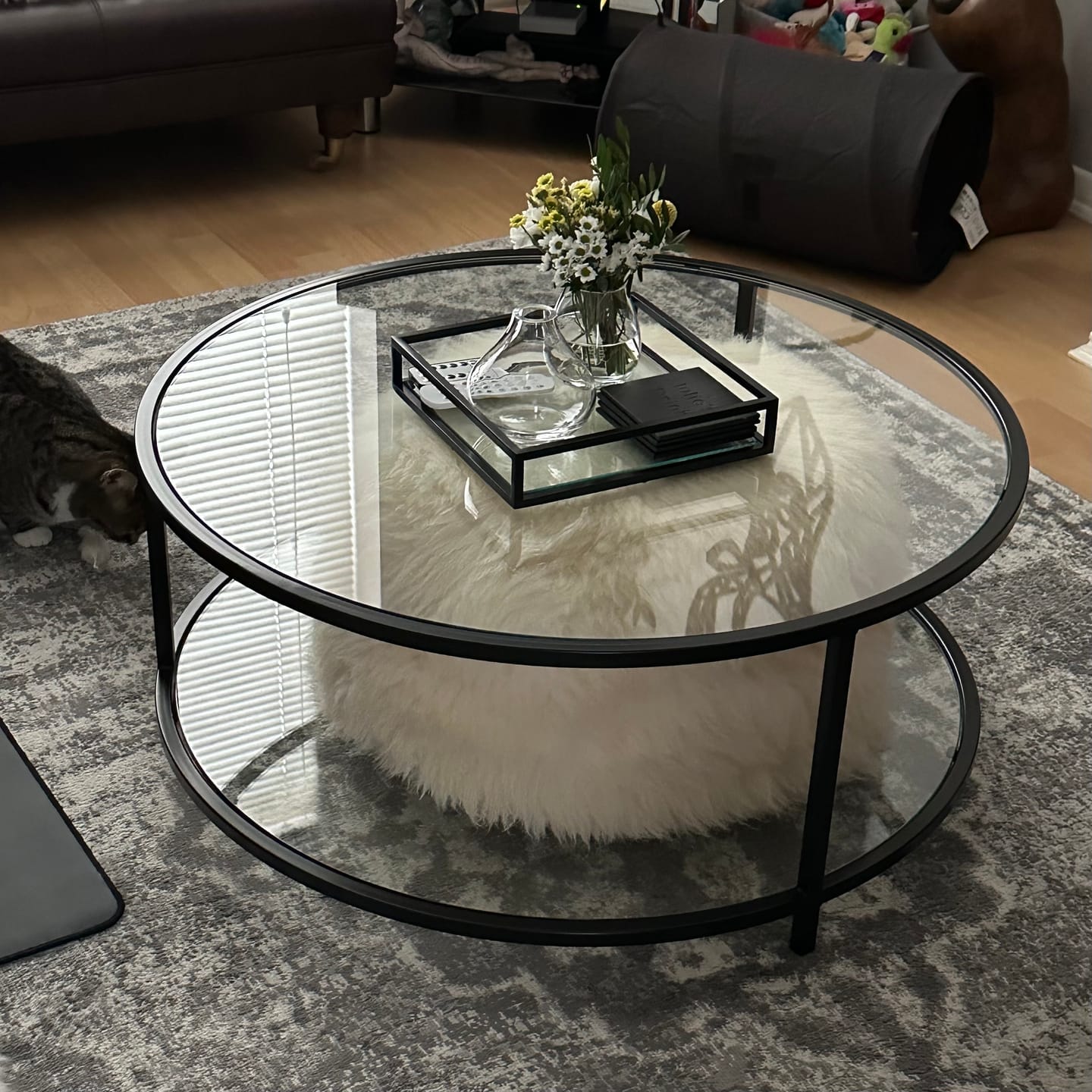 Customer photo review of Avery Round Glass Metal Coffee Table - Black