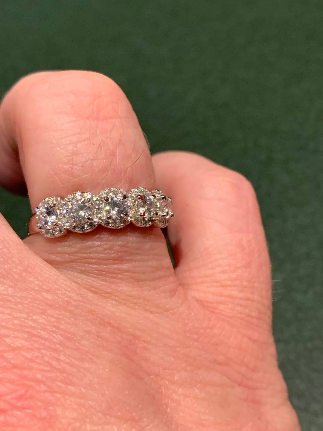 Customer photo review of S925 Round Cut 1.5 Ct Fashion Halo Five Stone Anniversary Ring In Sterling Silver