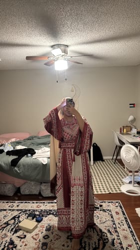 Customer photo review of Beige/Burgundy Triangle Full Embroidered Thobe