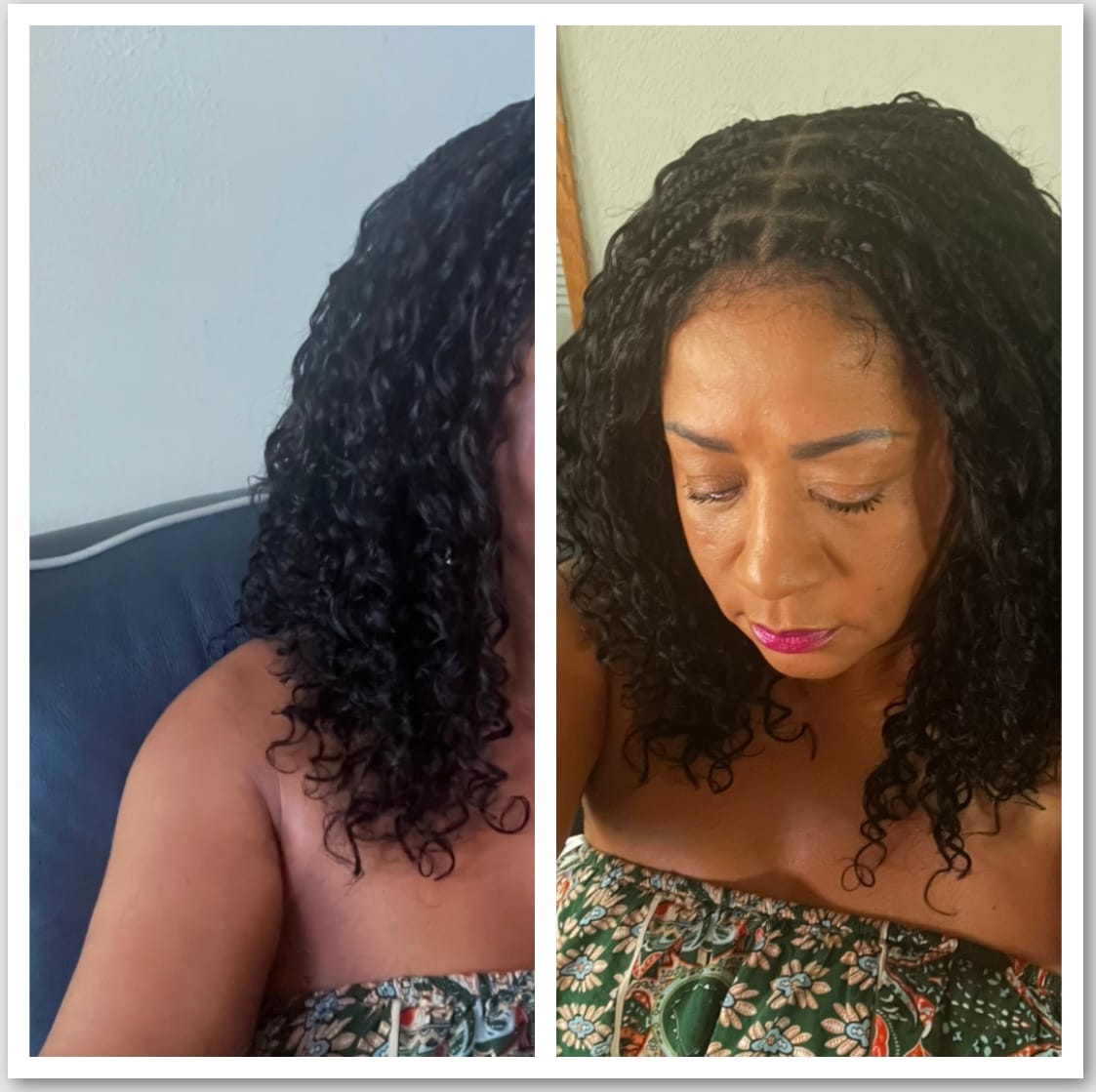 Customer photo review of Kiki - 16" Pre Bleached Swiss HD Lace Human Hair Curls Full Lace Knotless Boho Box Braided Wig