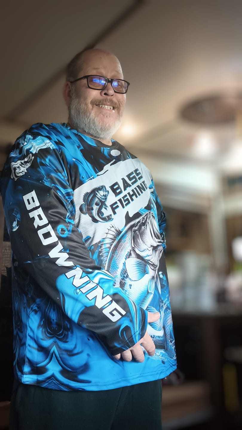 Customer photo review of Personalized Bass Fishing Jerseys, Bass Long Sleeve Tournament Fishing Shirts For Men | Blue Camo IPHW5833