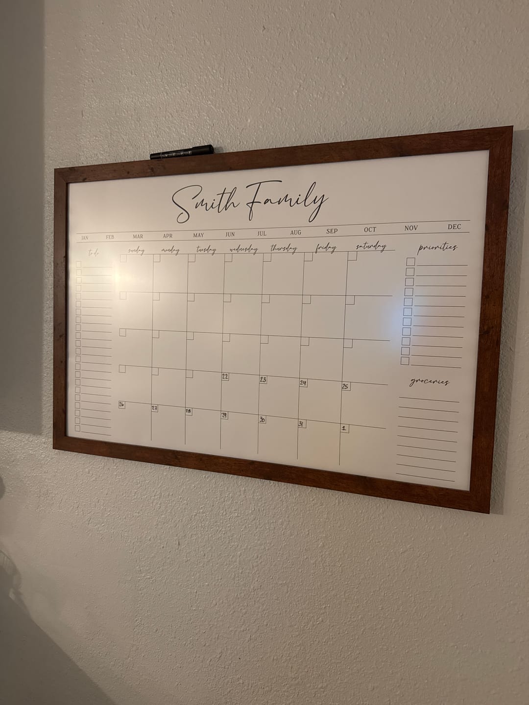 Customer photo review of Monthly Framed Whiteboard Calendar + 3 sections | Horizontal Pennington