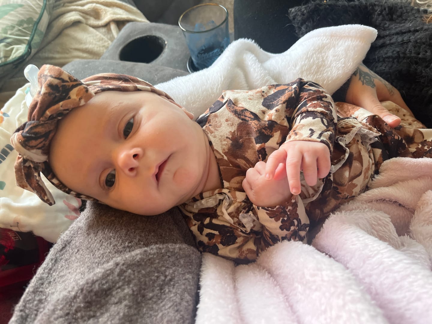 Customer photo review of Brown Floral on Ivory Viscose Jersey Fabric