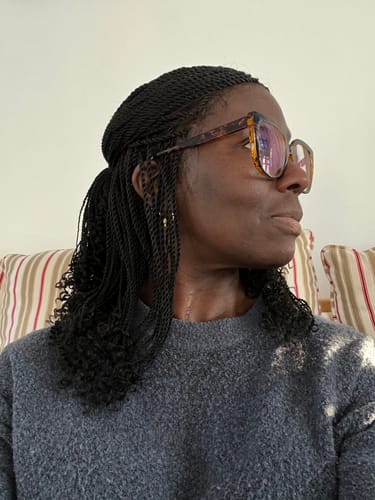 Customer photo review of Senegalese Mini Twist Braided Wig 14" Full Hand-tied HD Lace With Curly Ends - Human Baby Hair