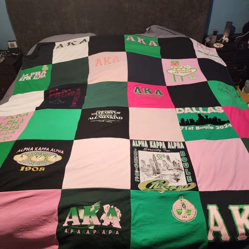 T-shirt quilt with sorority, sisterhood themes by Angela from MN