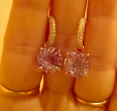 Customer photo review of Blush Elegance Pink Amethyst Silver Drop Earrings