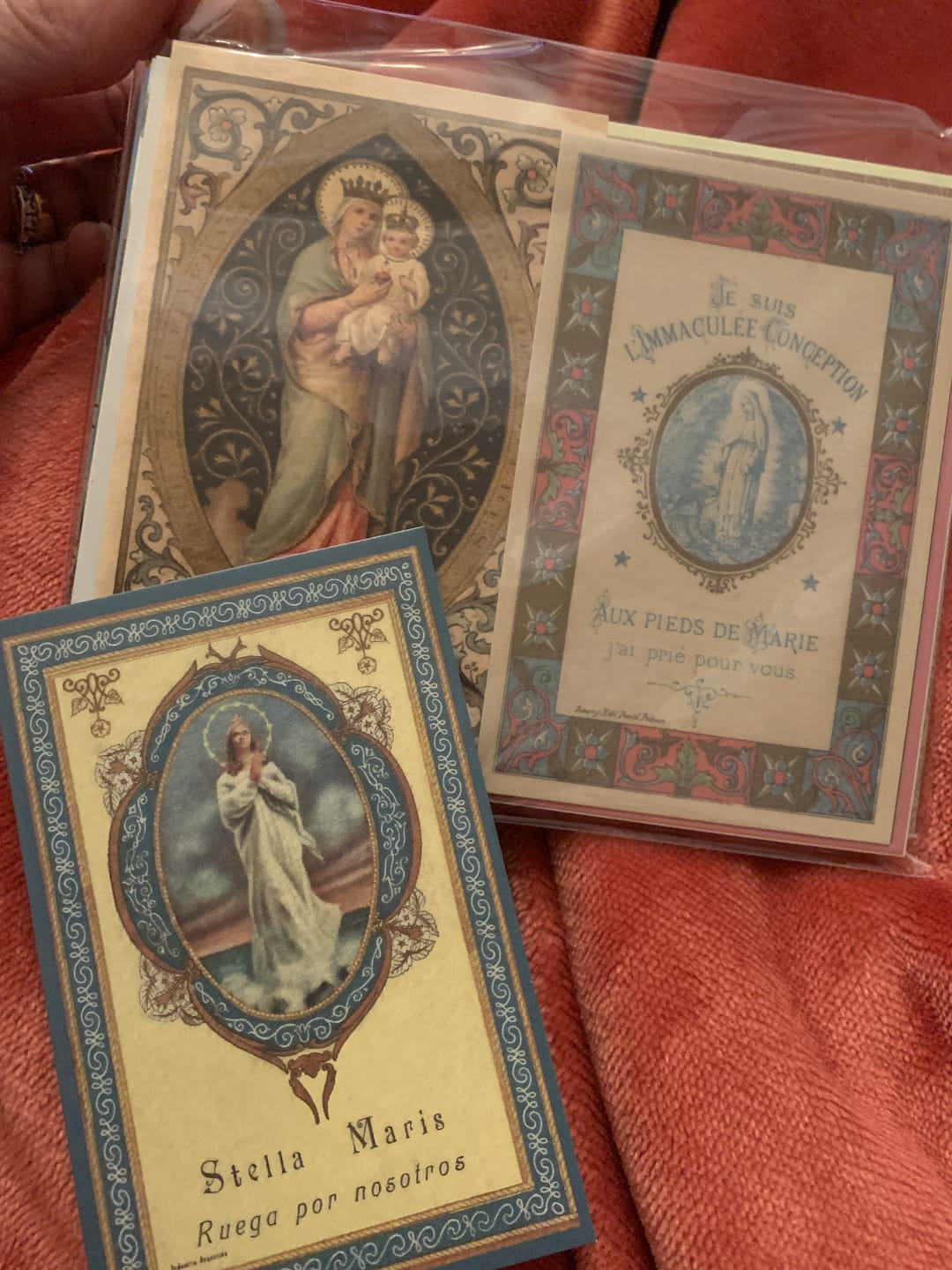 Customer photo review of New! 50 Restored Vintage Holy Cards – Variety Pack of 50 – Beautiful and Inspirational
