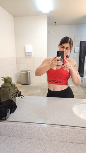 Customer photo review of Salty Savage Ladies "ABCDEFUCKOFF" X Back Longlne Sports Bra | Cocoa Beach Performance