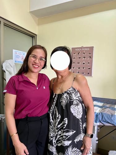 Customer photo review of Zip-Up Polo MoveTech® Scrub Top - Women / Garnet