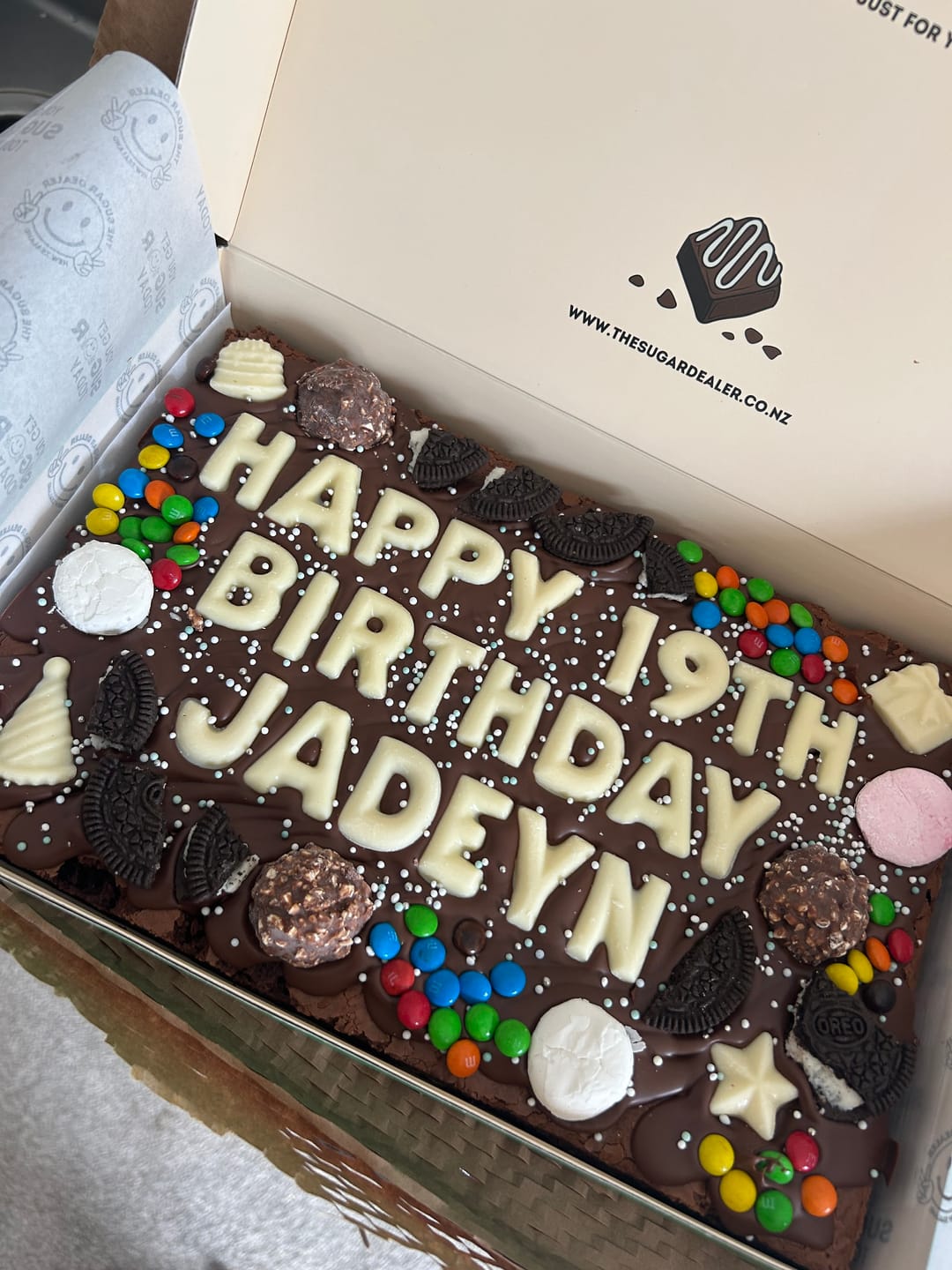 Customer photo review of Mega custom message birthday brownie