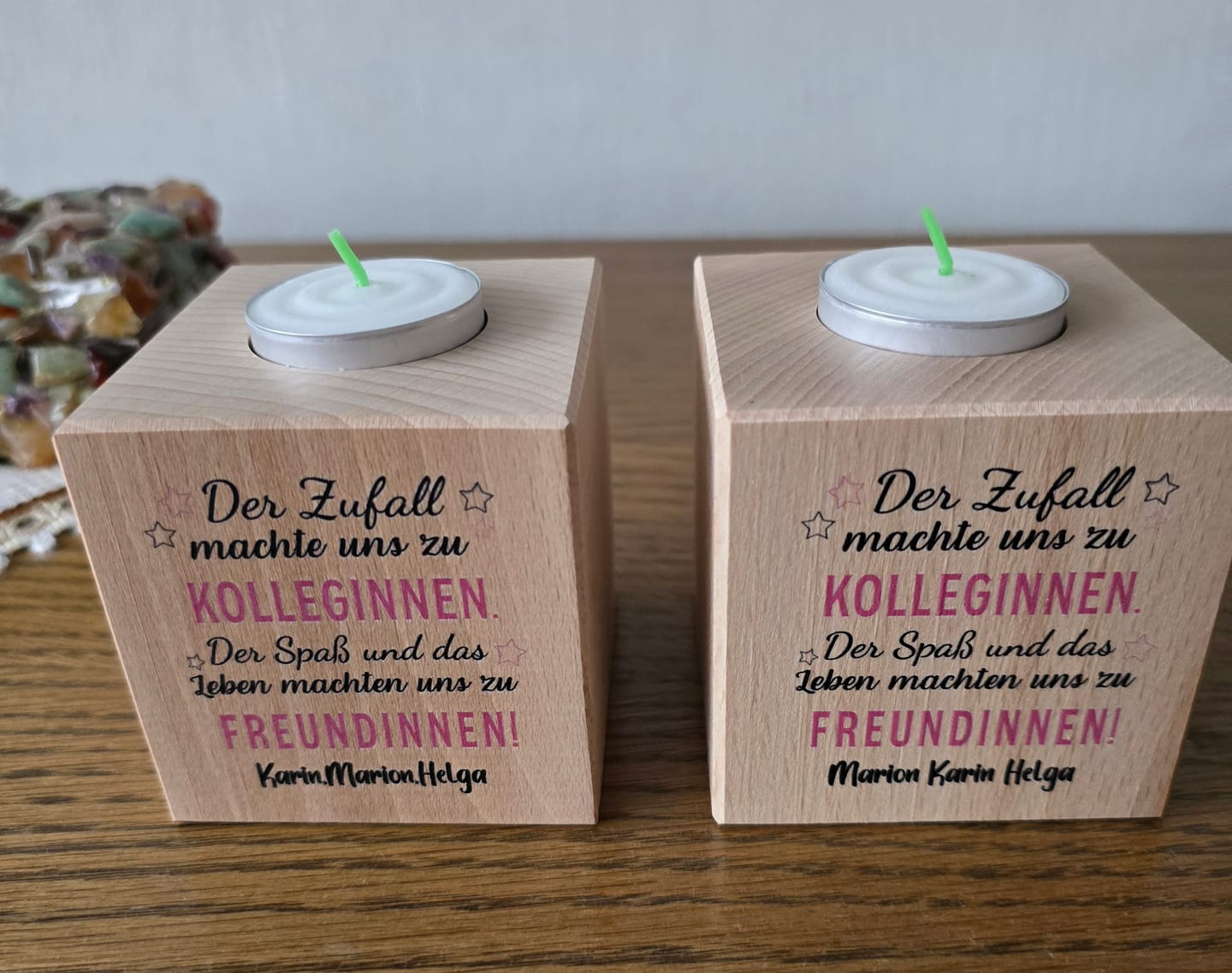 Customer photo review of Von der Kollegin zur Freundin - Personalisierter Kerzenwürfel