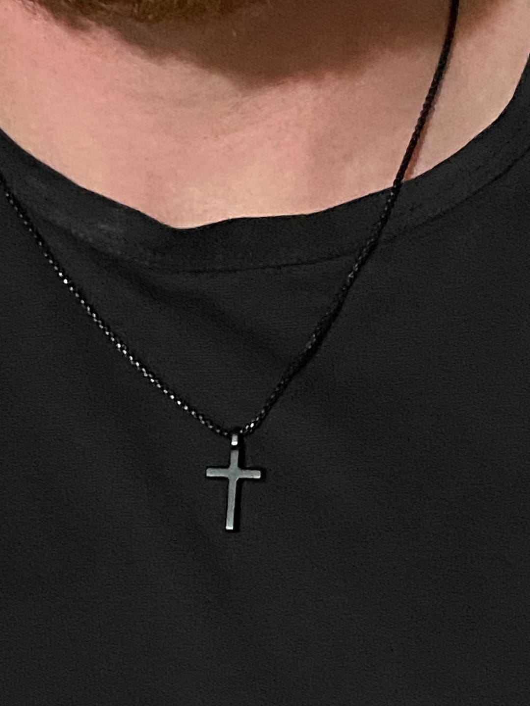 Customer photo review of Mini Beveled Edge Cross Pendant