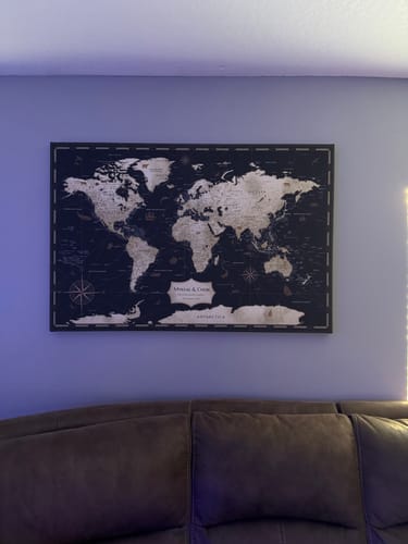 Customer photo review of Pinnable World Journey Map • Rustic Gold