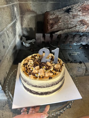 Customer photo review of chocolate caramel cake