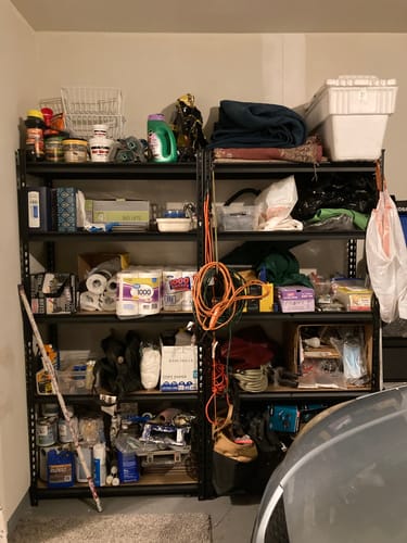 Customer photo review of REIBII 35.5“W Garage Storage Rack, 5-Shelf Adjustable Storage Shelves, 2020lbs Metal Shelving for Pantry Kichen Closet