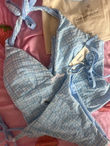 Customer photo review of Seamolly Vintage Gingham Bowknot Decor Halter Tied Chic Tankini Set