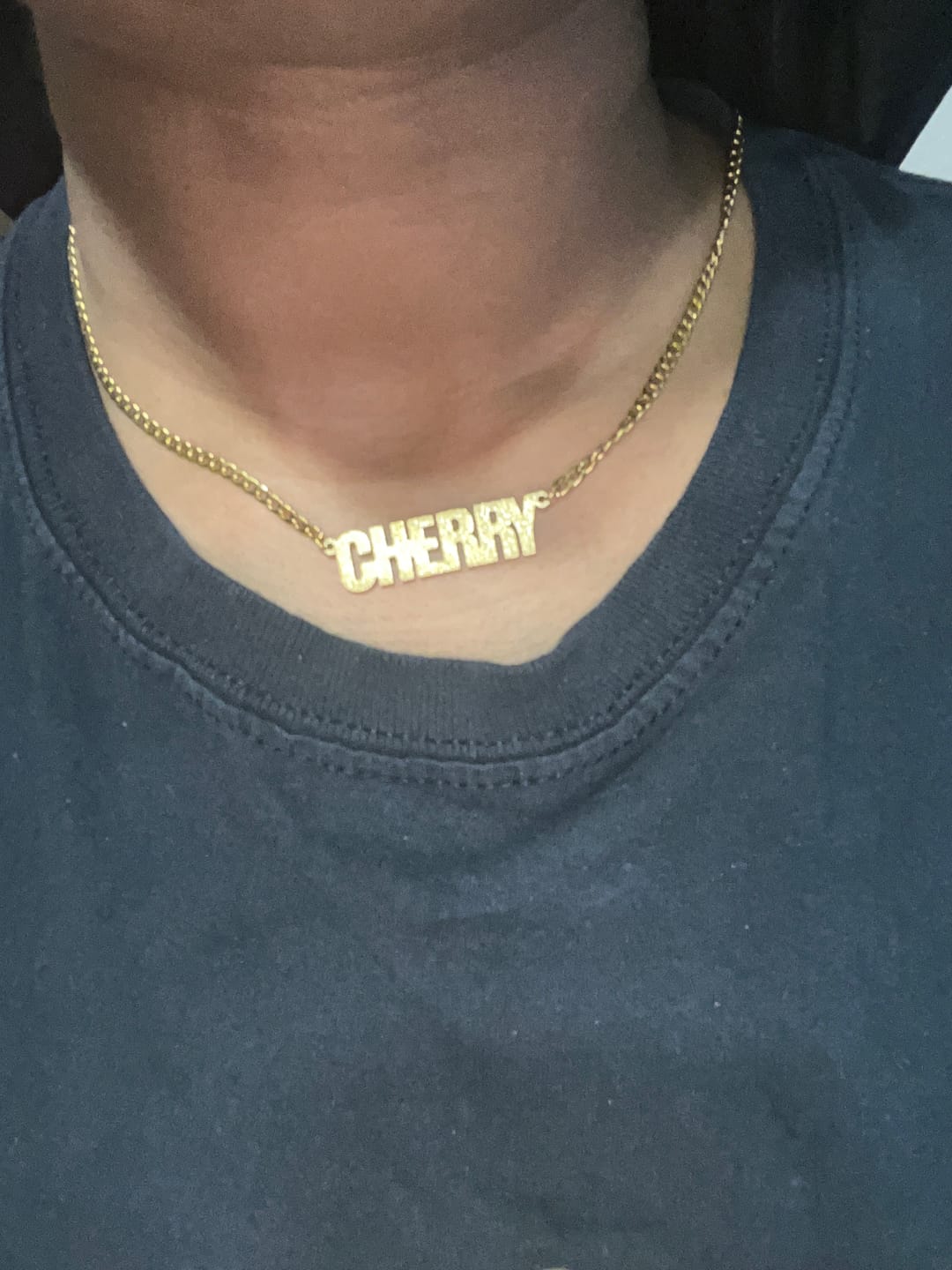 Customer photo review of Diamond Cut Block Name Necklace