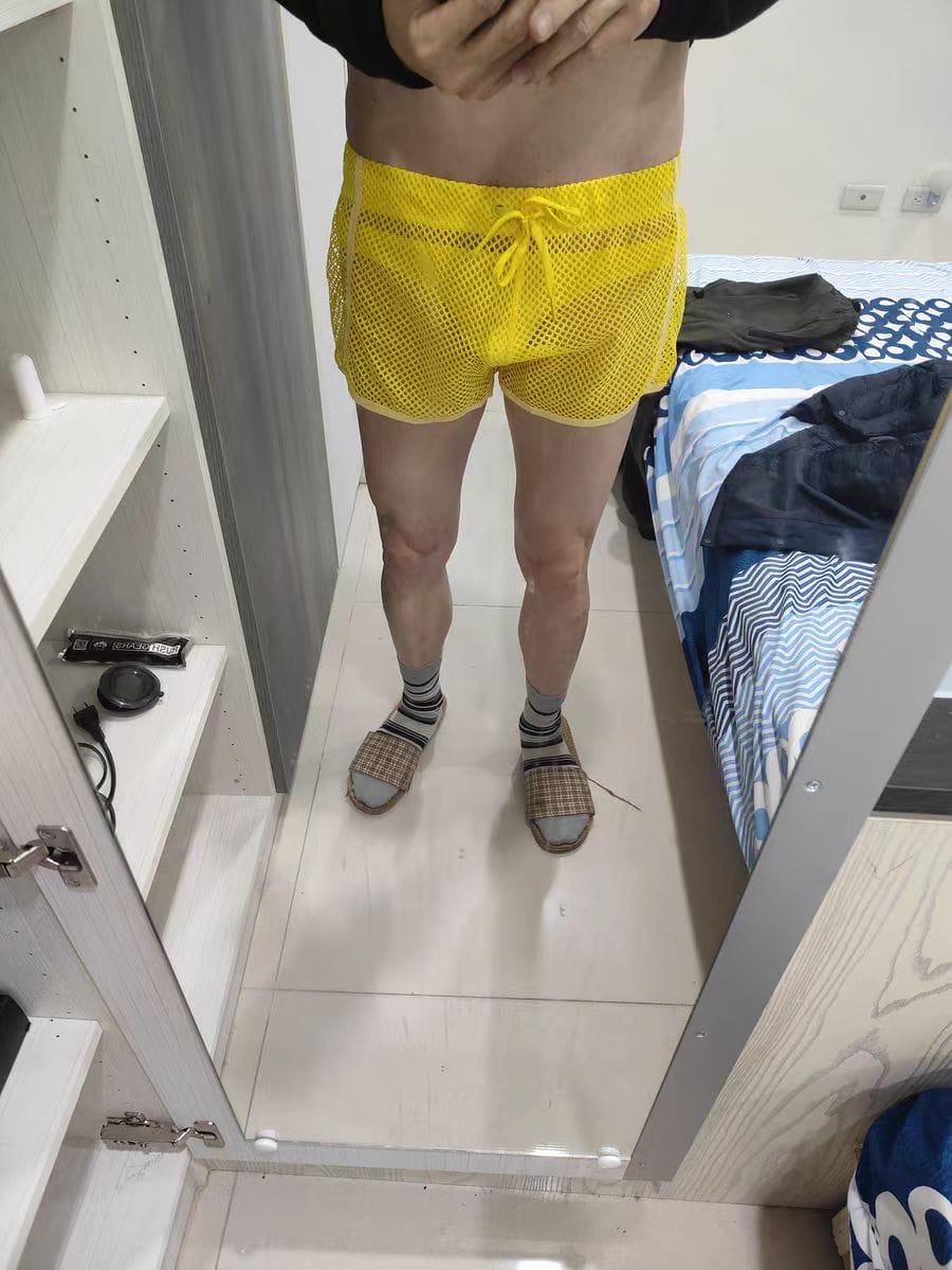 Customer photo review of 2 Pack Men's Hollow Out Breathable Lounge Sports Shorts