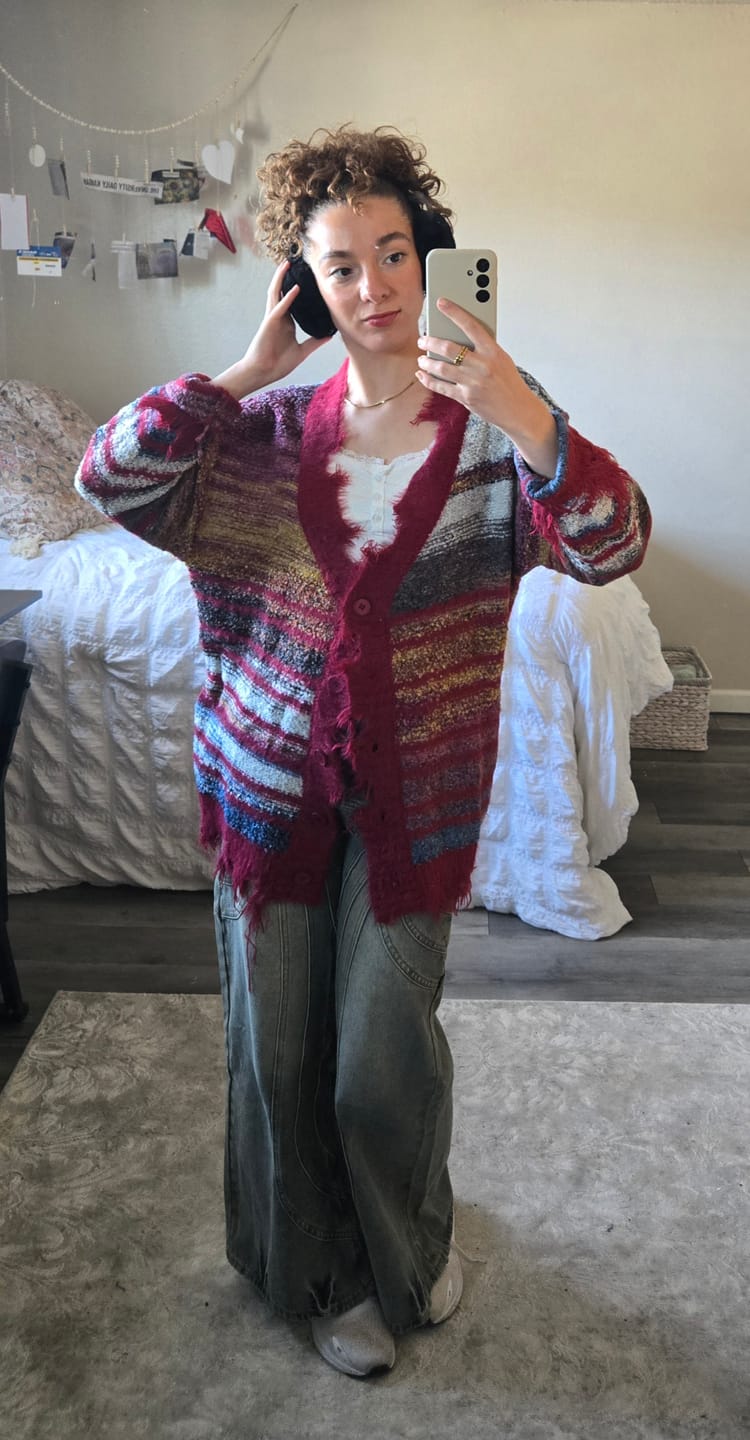 Customer photo review of Aelfric Eden Fringe Stripe Cardigan