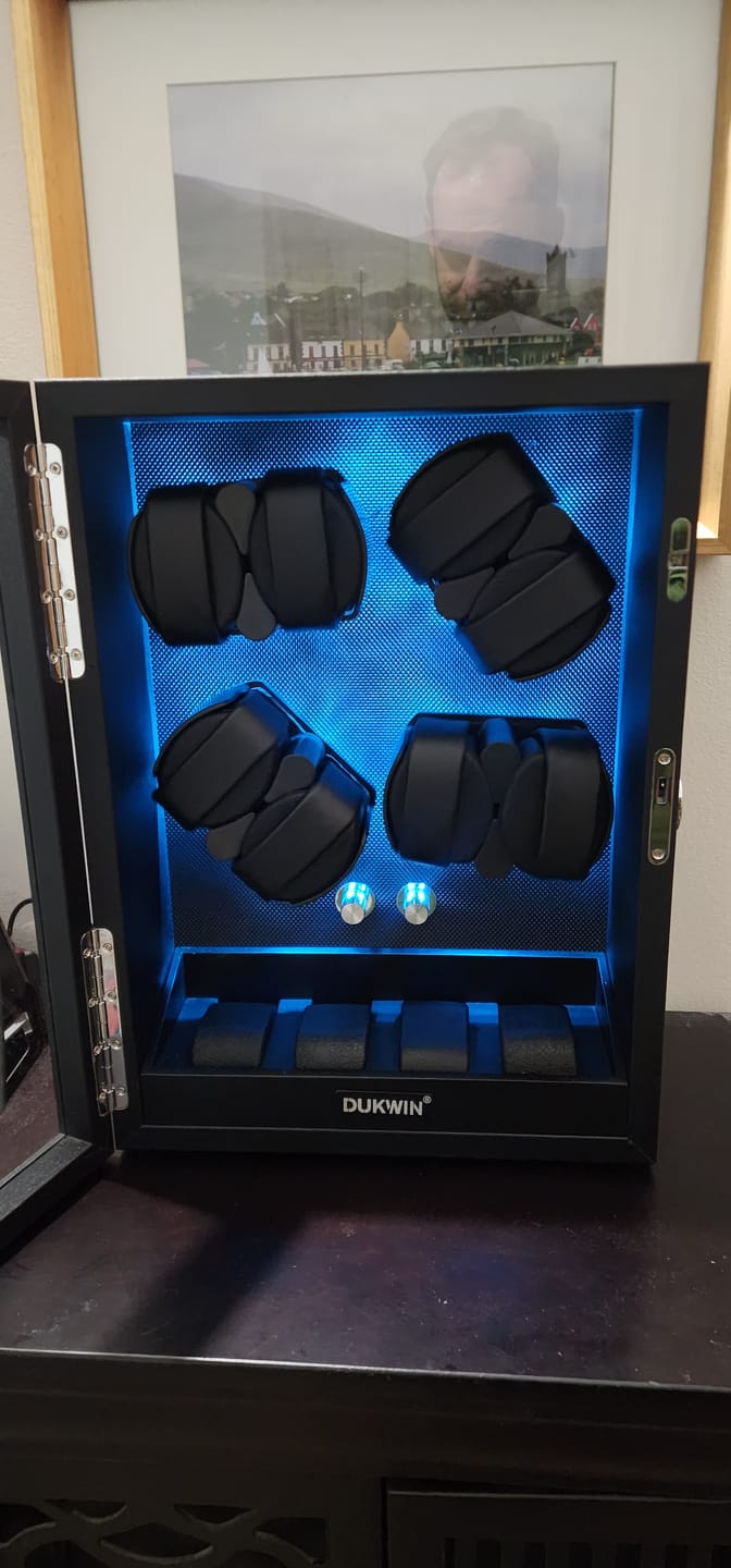 Customer photo review of 8 + 4 Watch Winder with Extra Storages Aurora Blue Light Quiet Motors - Black