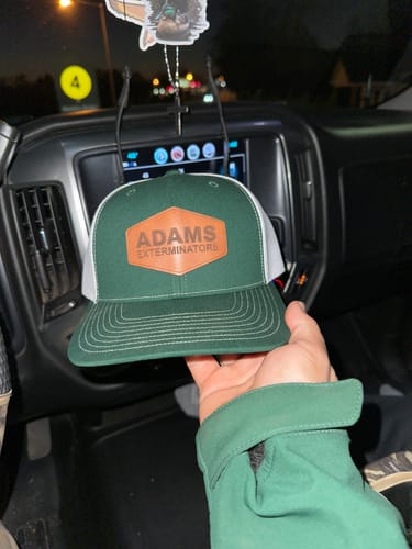 Customer photo review of Custom Leather Patch Trucker Hat - Richardson 112