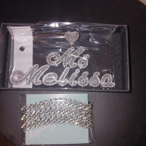 Customer photo review of ICED HEART CUSTOM CURSIVE NAME BAGUETTE NECKLACE