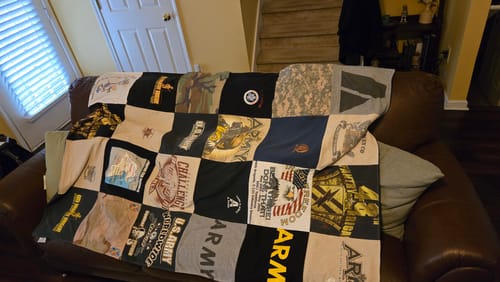 T-shirt quilt with military, veterans themes by Marcus from GA