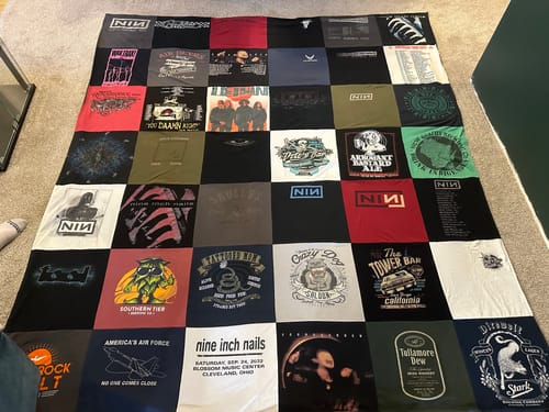 T-shirt quilt with music, concerts themes by Jessica from IL