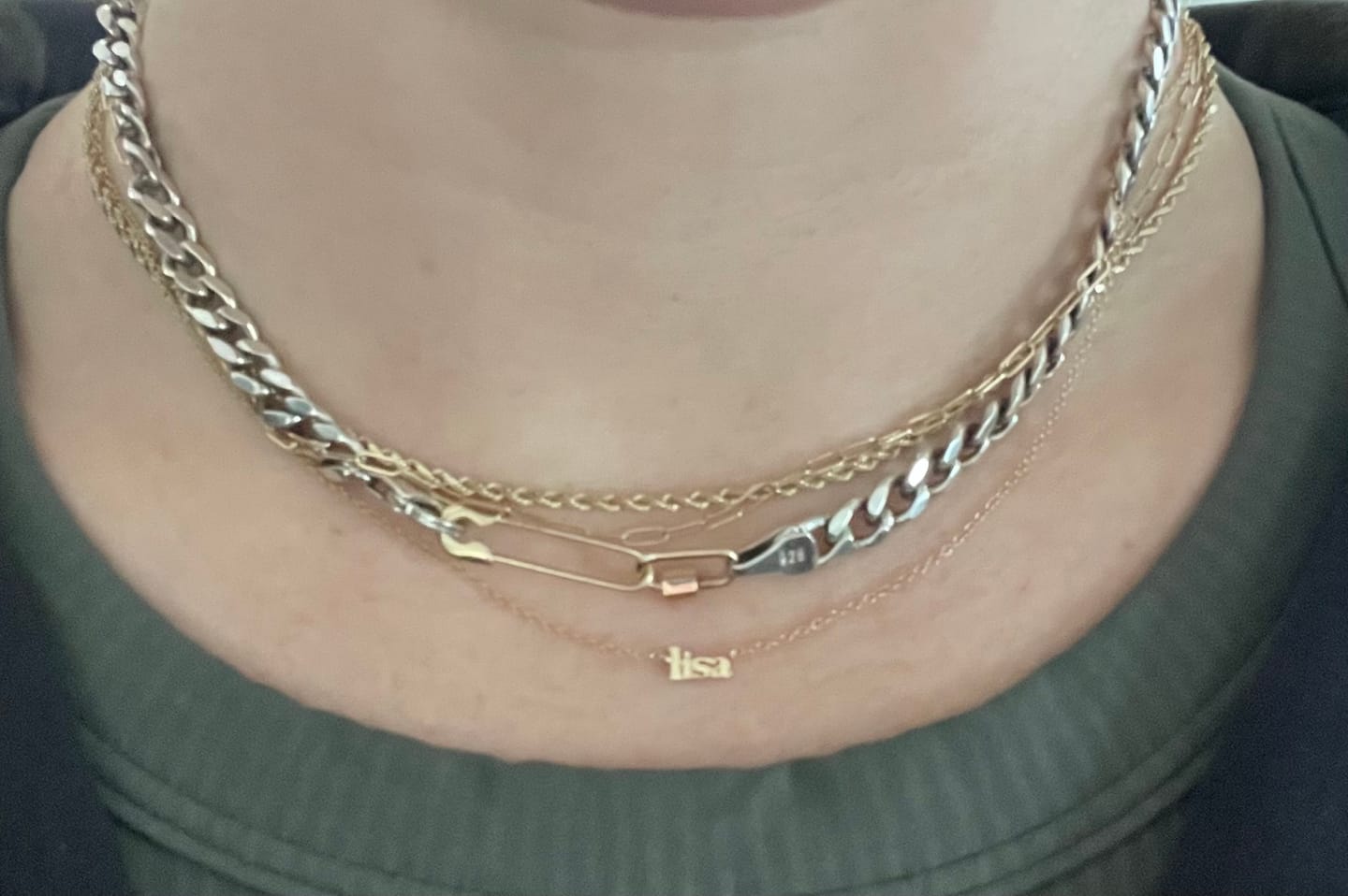 Customer photo review of 14K Single Safety Pin