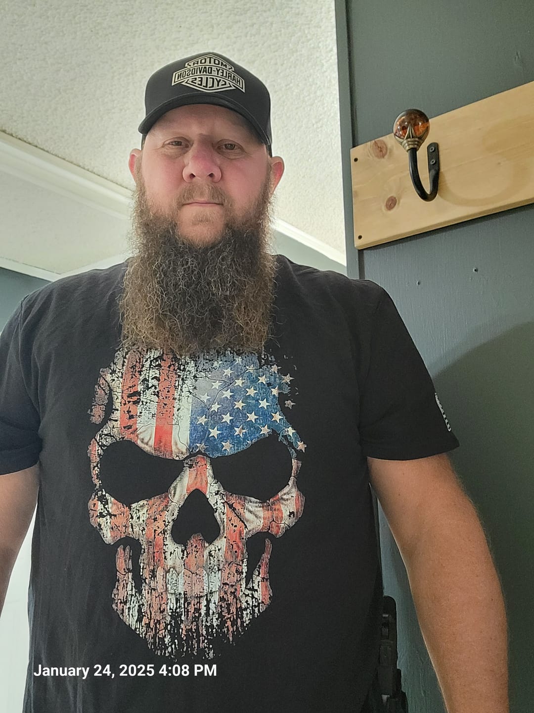 Customer photo review of USA Flag Skull T-Shirt