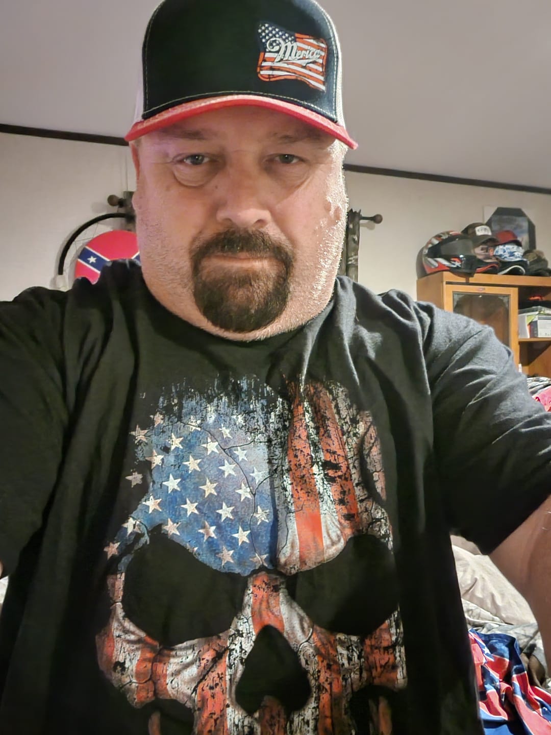 Customer photo review of USA Flag Skull T-Shirt