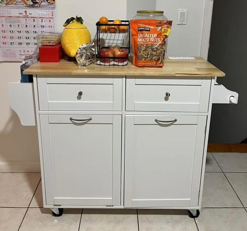 Customer photo review of Homrest 39.4" Rolling Kitchen Island with Power Outlet, USB Ports, White