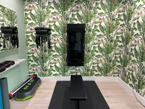 Customer photo review of York AT7068 Banana Leaf Aqua & Red Wallpaper