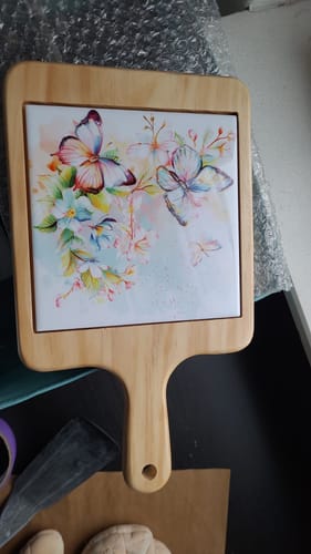 Customer photo review of Houten Kaasplank Vierkant met Keramische Tegel voor sublimatie