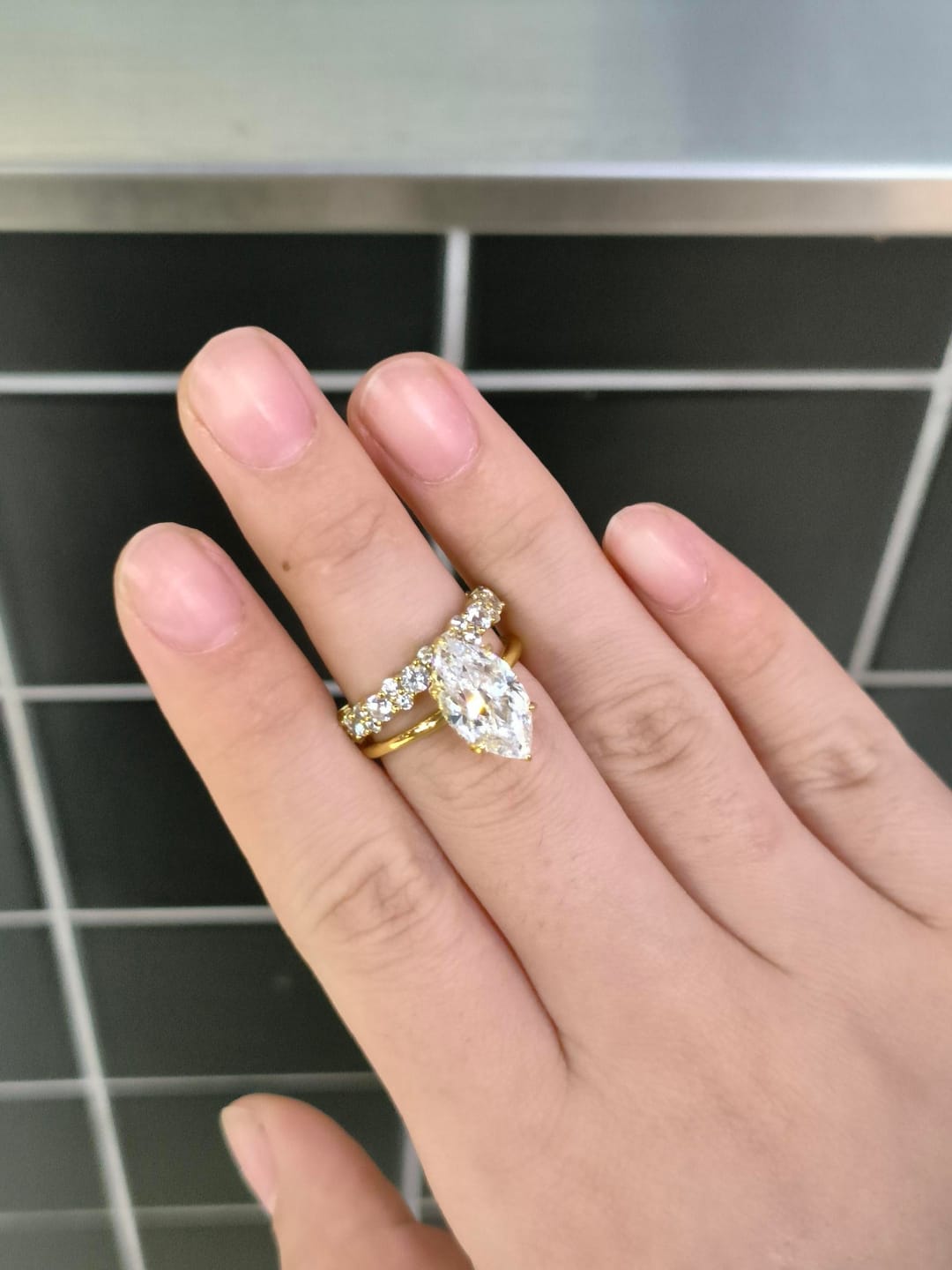 Customer photo review of S925 Special 3.0Ct Marquise Cut Wedding Set Bridal Rings With Wedding Band Travel Rings