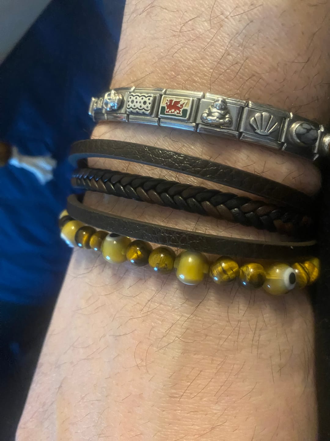 Customer photo review of Buddha Stones Evil Eye Tiger Eye Protection Beaded Multilayered Braided Bracelet